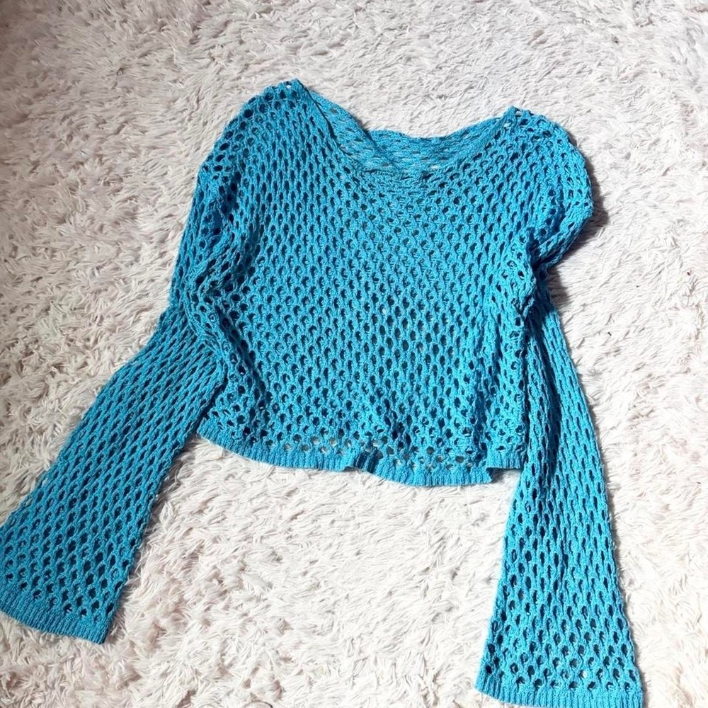 Open Knit Mesh Crotchet Stretch Sheer Cover Up Layering Colorful Crop Womens M